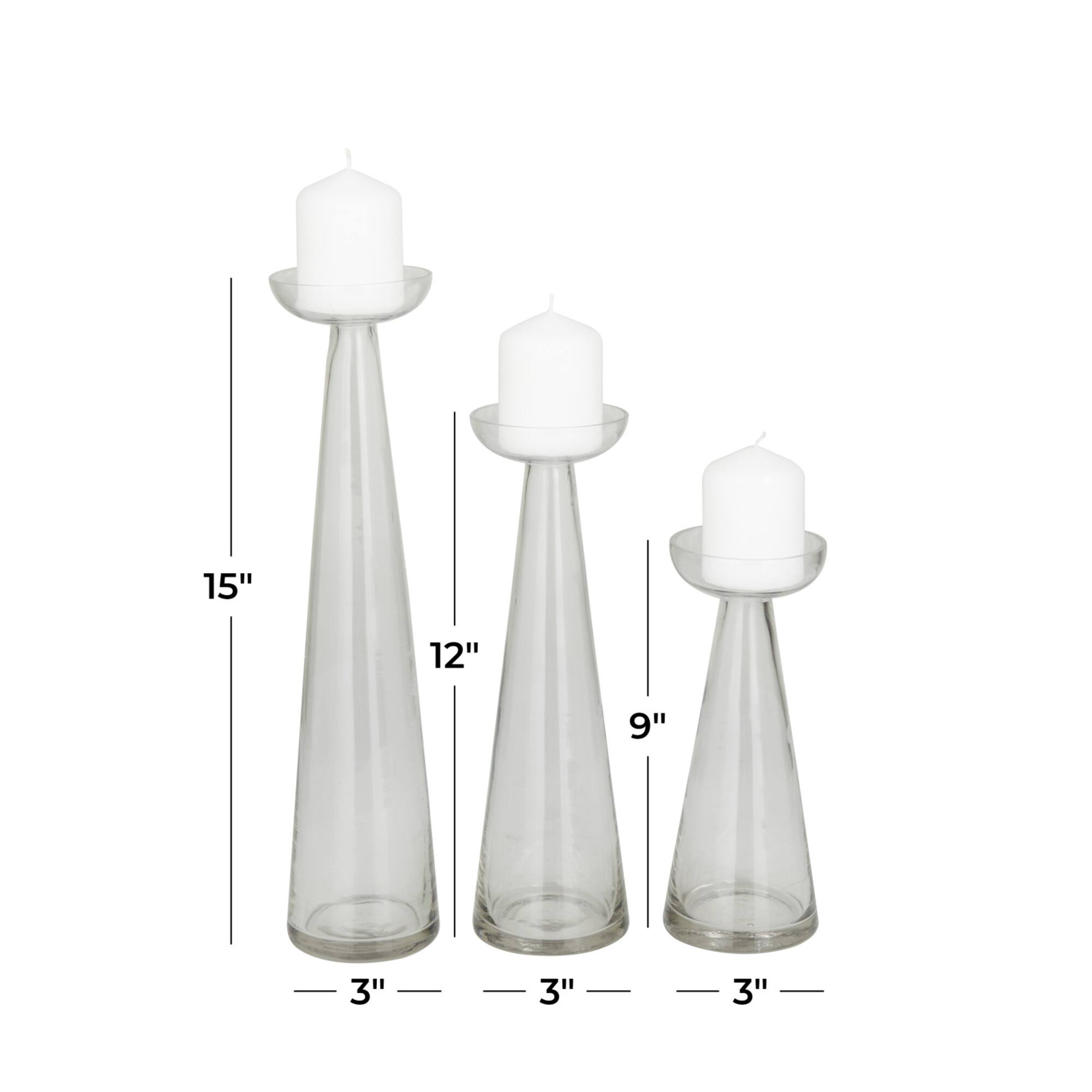Set of 3 Clear Glass Contemporary Candle Holder, 3" x 3" x 3"